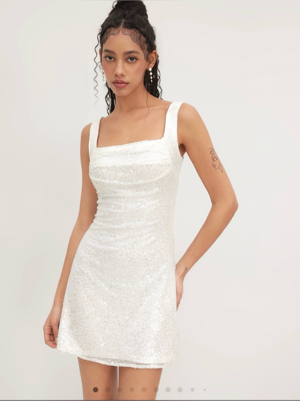 Cider SEQUIN U-NECKLINE RUCHED MINI DRESS